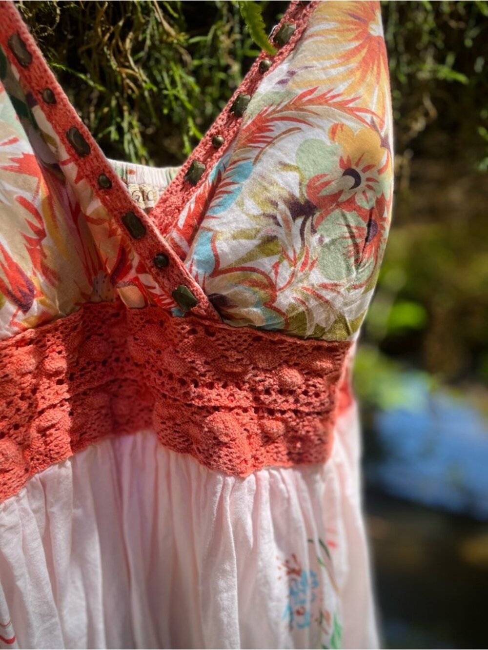 MAGIC | 1X | Floral 100% Cotton Gauze V-Neck Tank Crochet Flowy Boho Maxi Dress - Picture 7 of 12